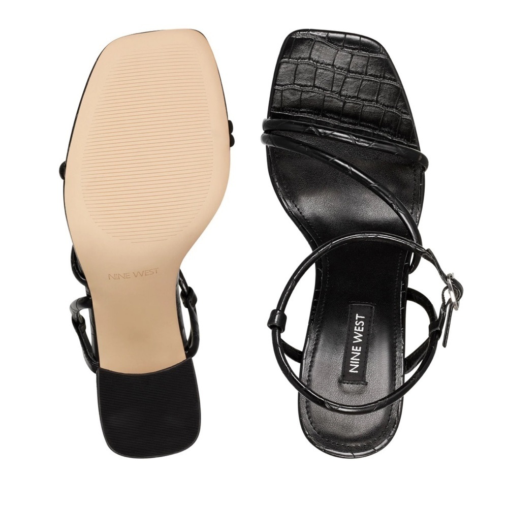 Nine West Gellar Black Croc-Embossed Block Heel Sandals | Size 9 - Picture 3 of 8